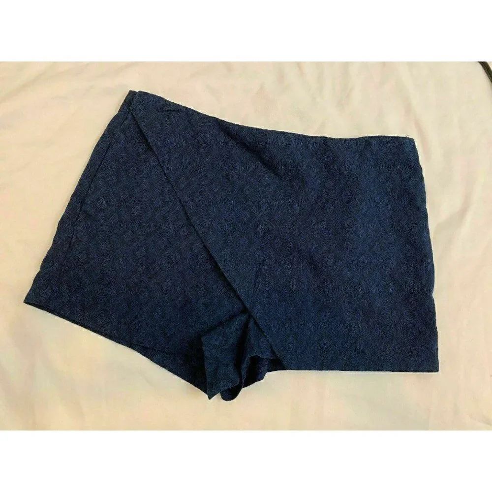 Zara Denim Couture Womens Navy Blue Diamond Print Shorts Small